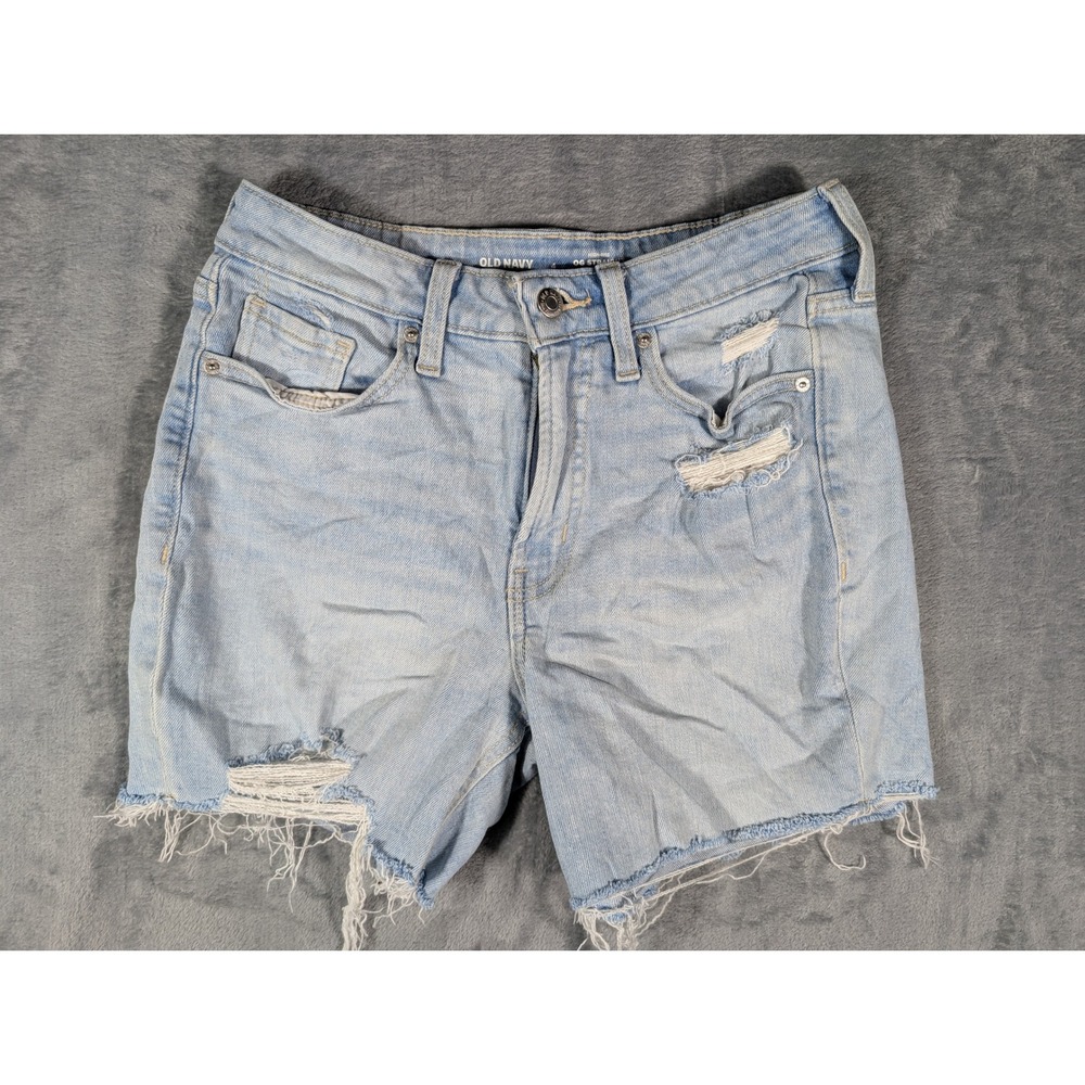 Old‎ Navy Womens OG Straight High Rise Light Wash Distressed Denim Shorts Size 4